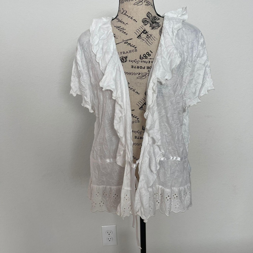 Cato Womens White Eyelet Lace Ruffle Kimono Cardigan Cover Up XL minimal casual